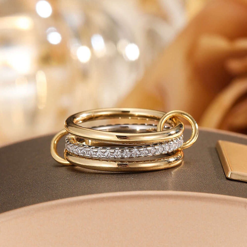 Copper Material New Style Personality Simple Stacking Silver Interlocking Overlapping Rings