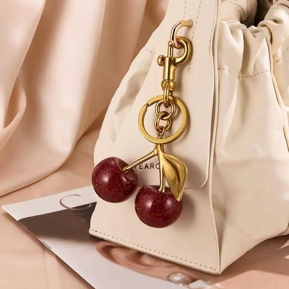 Fashion Red Cherry Keychain Summer Fruits Cherries Pendant Keyring For Women Men Jewelry Bag Accessory Gift Large Size CherryXJ250602