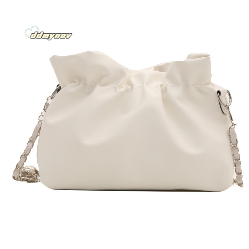 Trendy Women's Bags 2024 Spring Summer New Pleated Bucket Unique Drawstring Chain Shoulder Crossbody Bag ddmynov