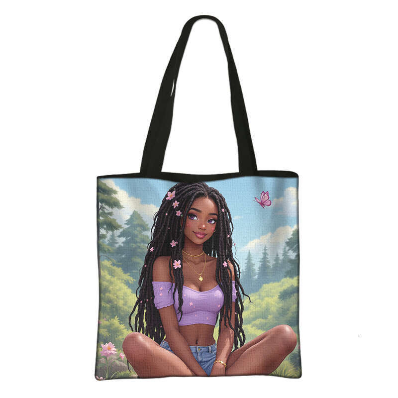 2024 New Style Girls' Handbag Polyester Oil Painting Women's Crossbody Portable Large Supermarket Shopping Bag