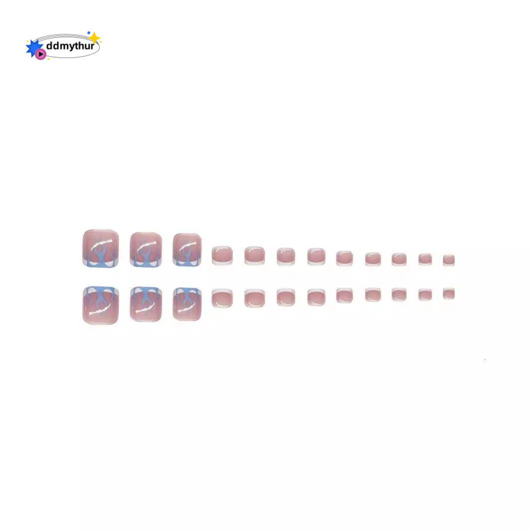 Hot Sale 48 Pieces Blue French Flame Set Square Detachable Wearable Nails Finished Products ddmythur
