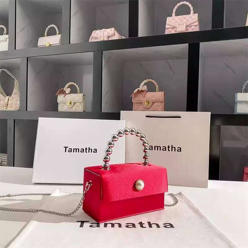 High Quality Women Handbag Satin Square Box Beads Beaded Handheld Evening Wedding Party Clutch Purse Crossbody Bag
