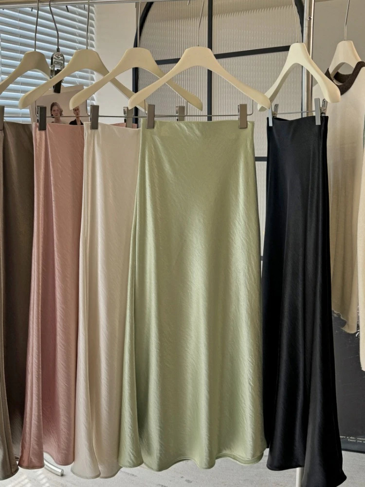 Elegant Womens Skirts Satin Skirt Women High Waist Long Skirts for Women Summer Black Fishtail Midi Skirt Office Woman 250603