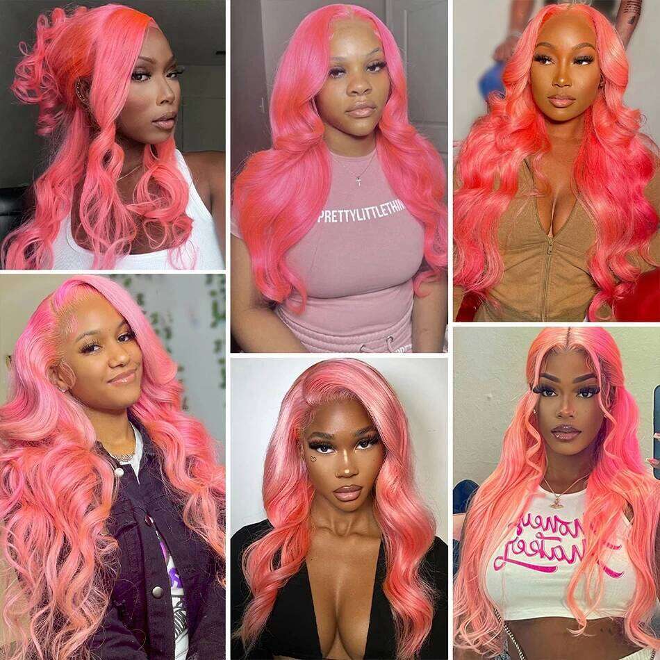 Body Wave 13x4 13x6 Hd Frontal Pre Plucked Transparent Colored Lace Front Pink Wig For Women Human Hair Wigs