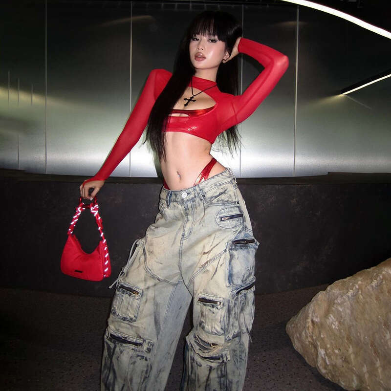 Summer New Women's Street Fashion Sexy Hollow Out Slim Fit Short Sheer Top B5