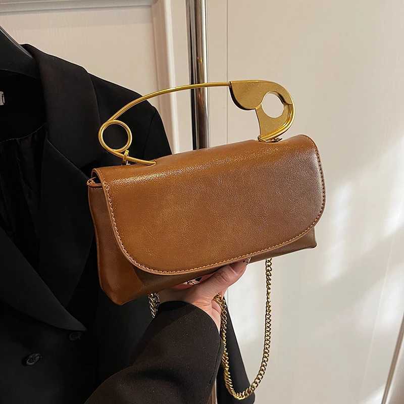 Women Creative Pin Handbag with Chain PU Leather Casual Flap Bag Large Capacity Versatile Sling Bag Wedding Party Evening Bag Y250603