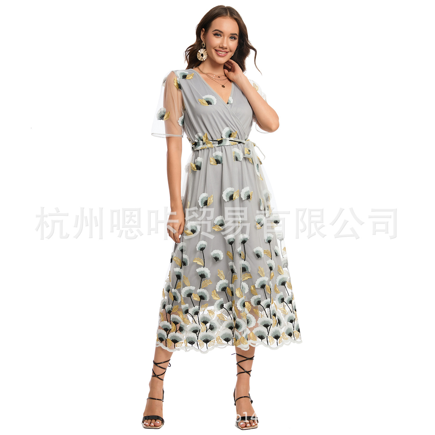 women's wear 2025 Spring New Plus Size Women's Embroidered Lace Dress Summer Two-Piece Set