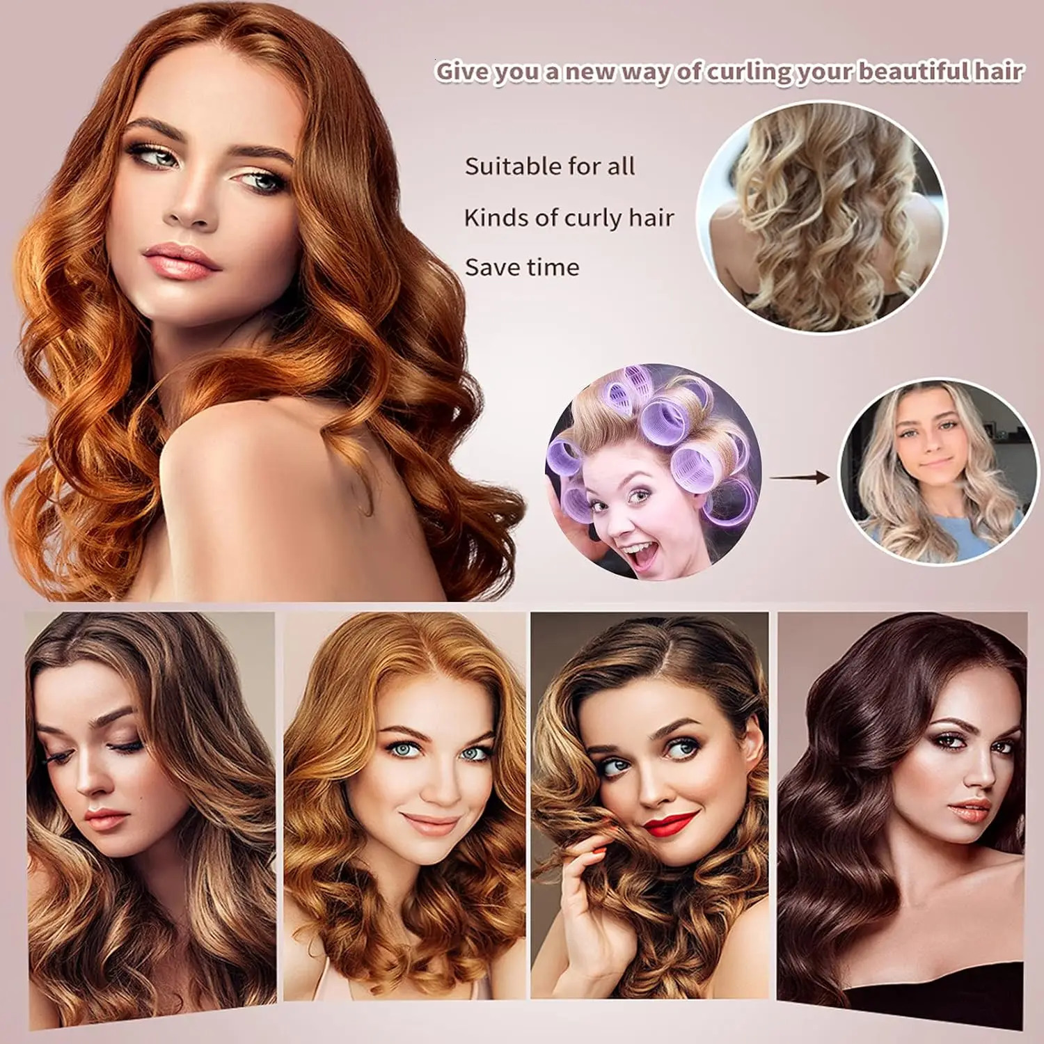 18pcs Heatless Hair Rollers Set with Clips Comb - Self Grip Rollers for Curls 3 Sizes 3.6/5.0/6.0cm - Salon Trave 250603