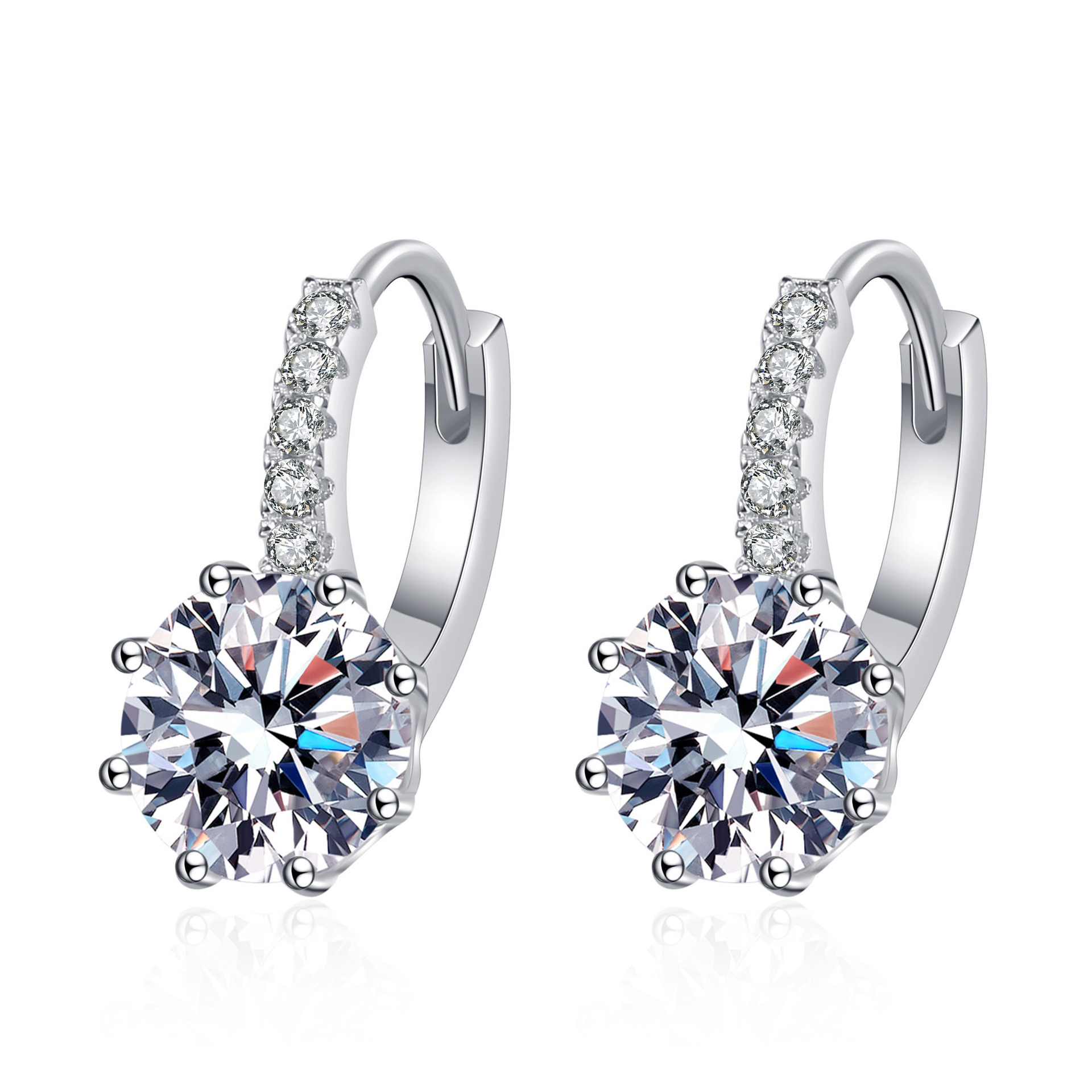 925 sterling silver Moissanite hoop earrings with PT950 platinum coating, elegant and delicate design, perfect for gifting or daily wear.