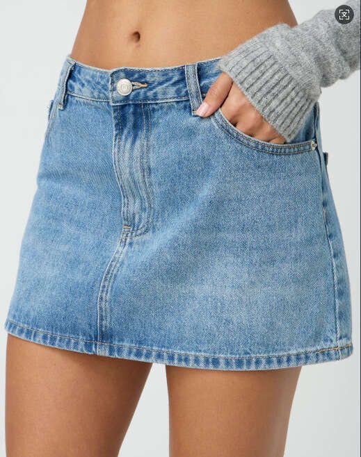 Temu Slim Fit Casual Stretch Washed Denim Skirt For Women B5