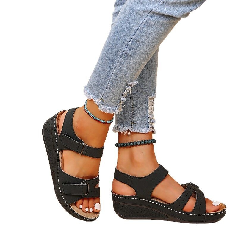 New 2025 Plus Size Casual Peep Toe Hot Roman Style Sandals for Women Outdoor Velcro Shoes ddmythur