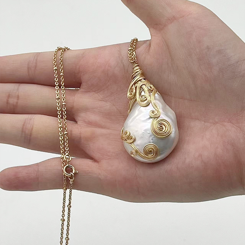 Elegant Handcrafted Women's Pearl Necklace with 14K Yellow Gold Plating