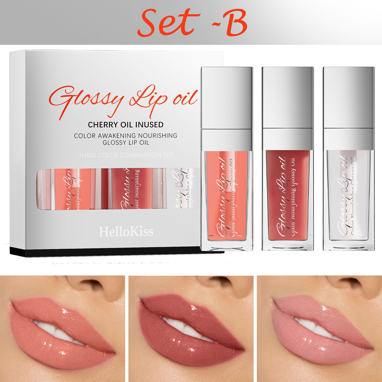Hellokiss Moisturizing Glossy Lipstick Trio Set Hydrating Moisturizing Mirror Lipstick Lip Balm