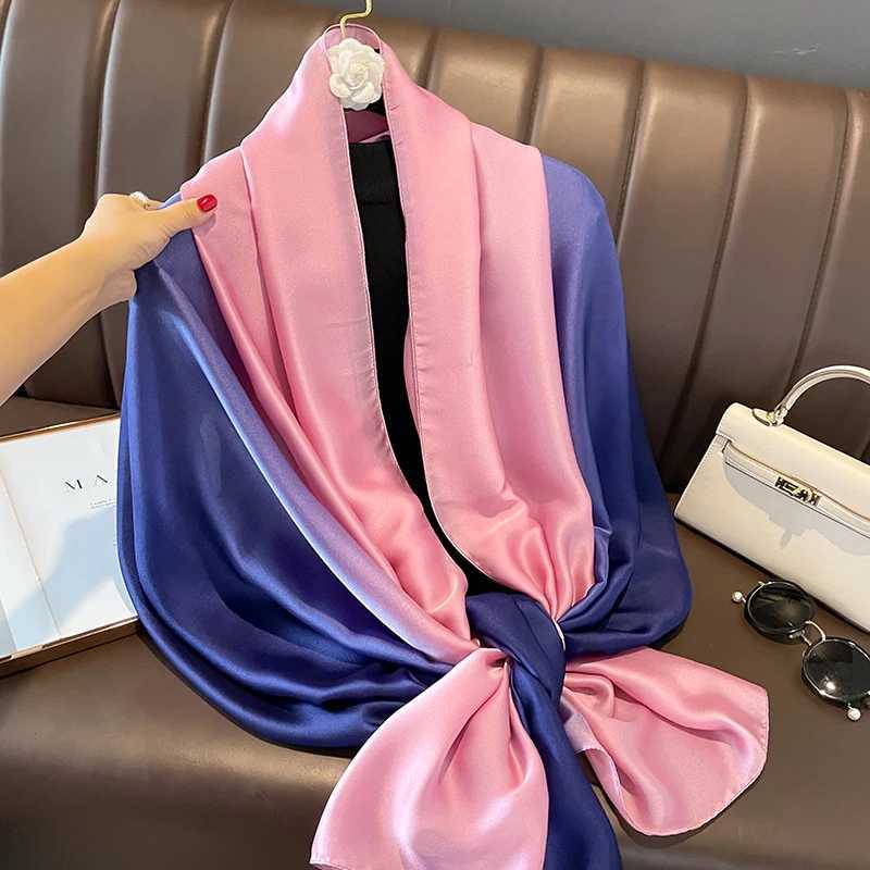2023 Gradient Silk Scarves Women Luxury Brand Hijab Scarf Foulard Femme Shawls Wraps Silk Bandana Head Scarf Hijab Beach Poncho W250602