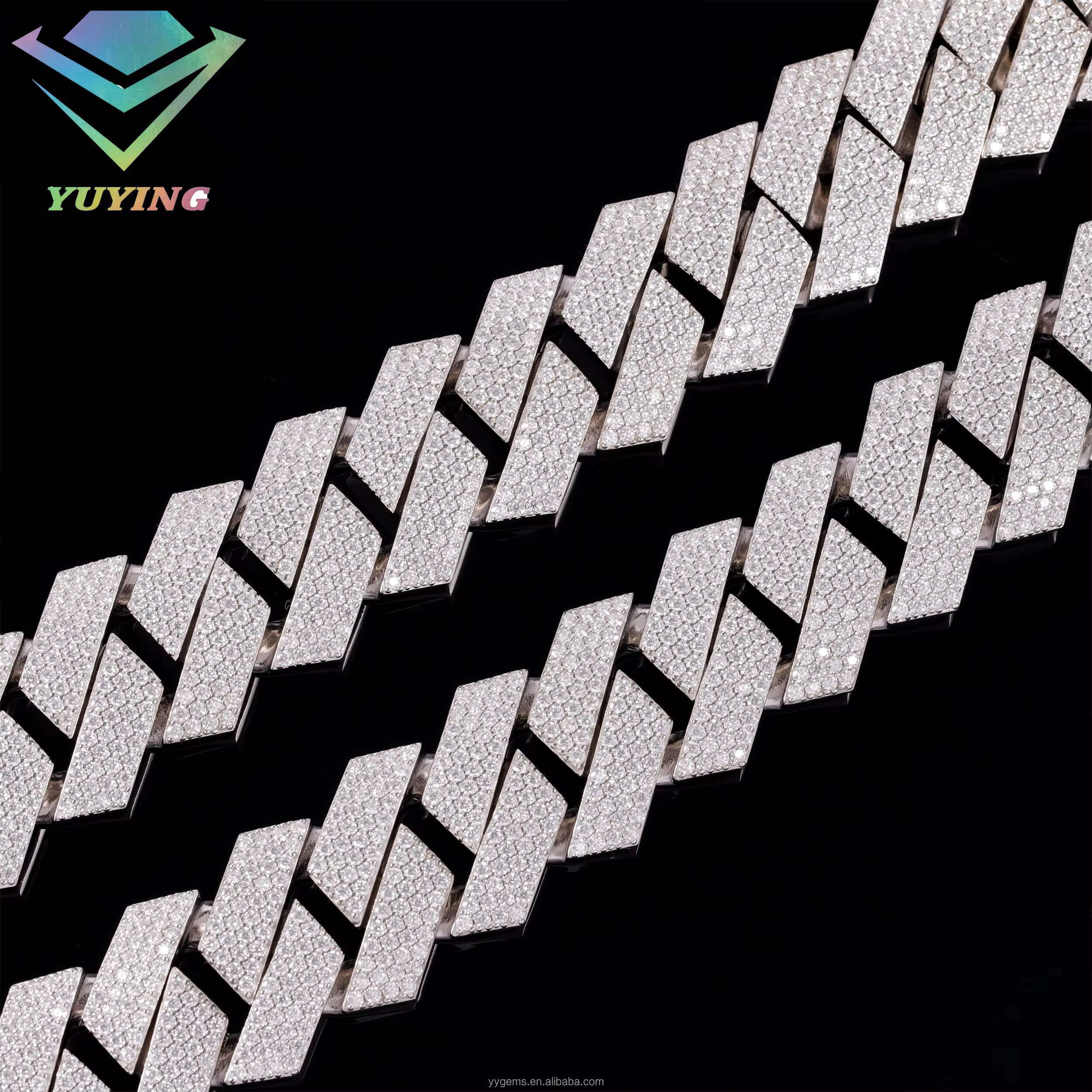 Hip Hop White Gold 24mm Wide Large Size Necklace 925 Heavy Silver VVS Moissanite Iced Out Diamond Cuban Link Chain for Men