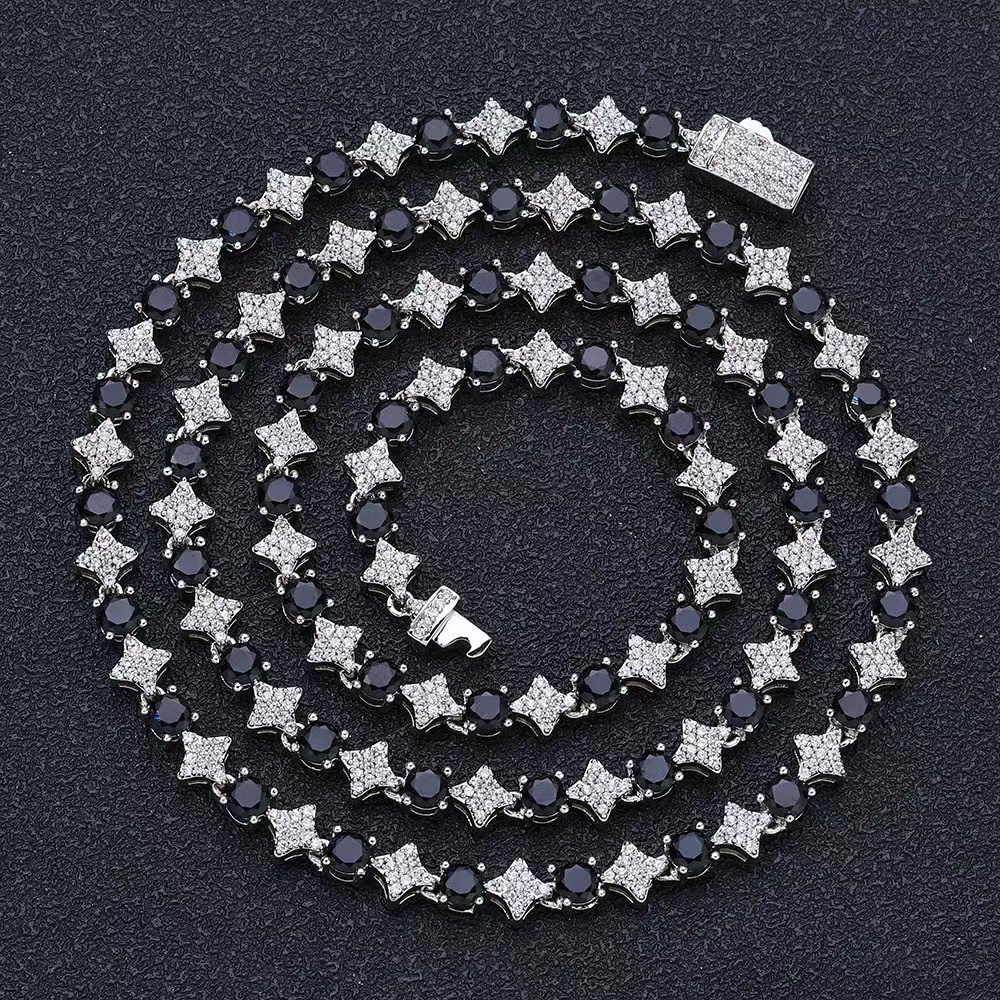 New Design Sparkling Mens Womens 6mm 925 Sterling Silver VVS Moissanite Diamond Iced Out Star Tennis Chain Necklace
