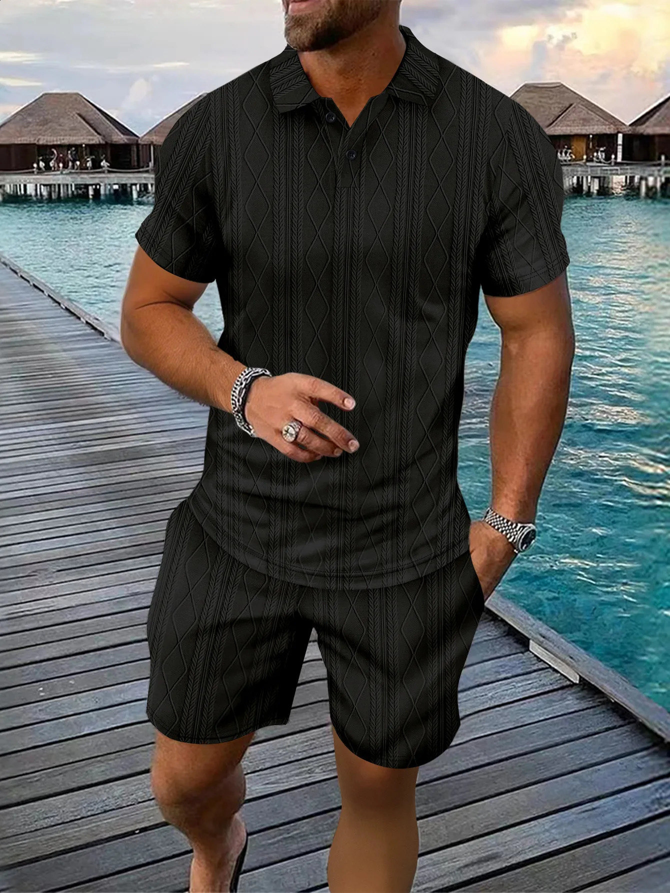 Summer 2025 collection European and American fashion lapel Mens POLO shirt Jacquard Casual shortsleeved Shorts 250530