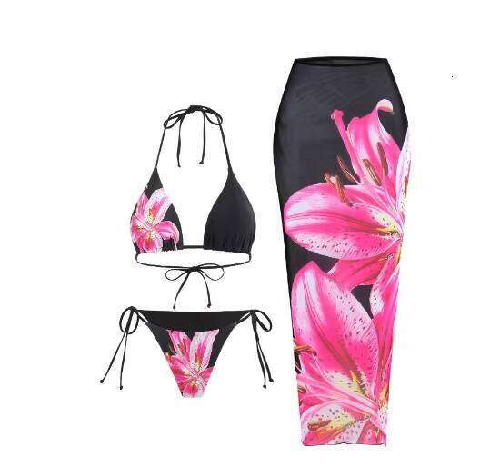 DHessentials 2025 Summer Women Printed Sexy Strap Skirt Bikini Swimsuit Three-piece Set