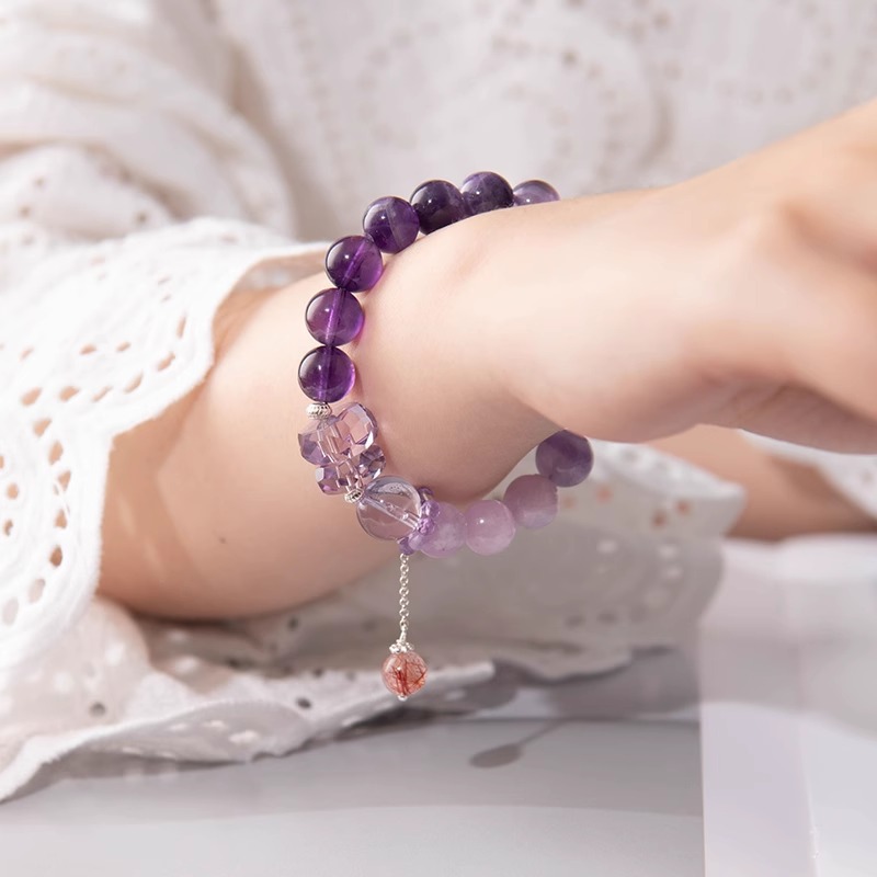 Natural crystal, amethyst multi-treasure crystal bracelet,Amethyst,wuxing implied meaning Cognitive awakening Mentor magnetism Wisdom-romance balance