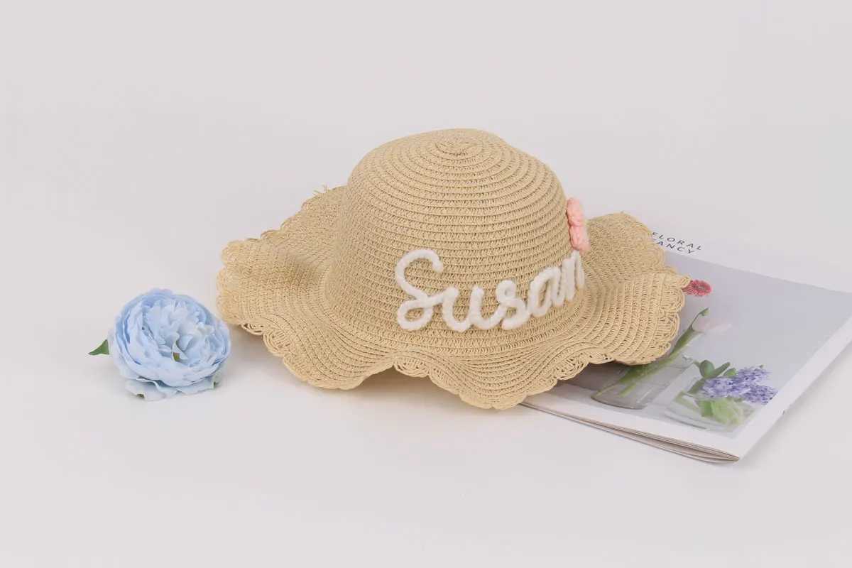 Personalized Sun Hat Custom Unique Name For Children 2025 New Summer Hand-Made Design With Beautiful Flower Decoration Straw Hat W250602