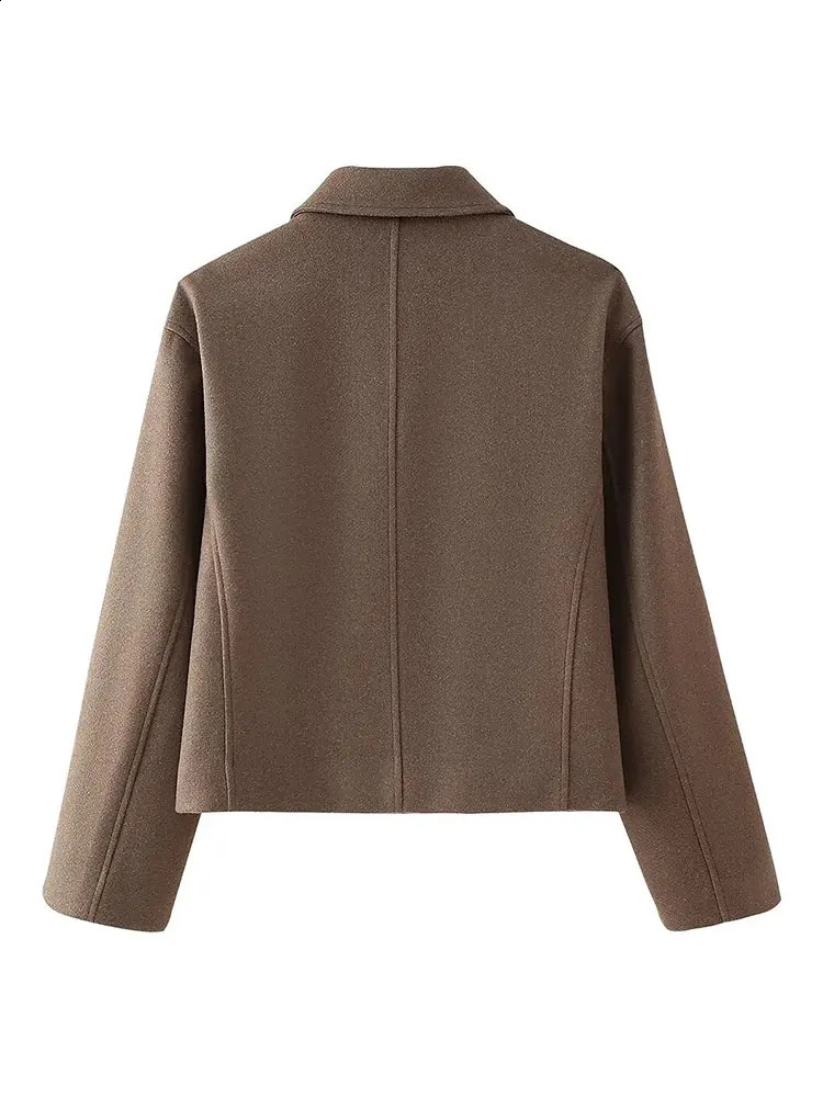 TRAFZA Womens Spring Street Outerwear Solid Color Fashion Long Sleeved Lapel Zipper Pocket Tweed Jacket Causal Coats 250530