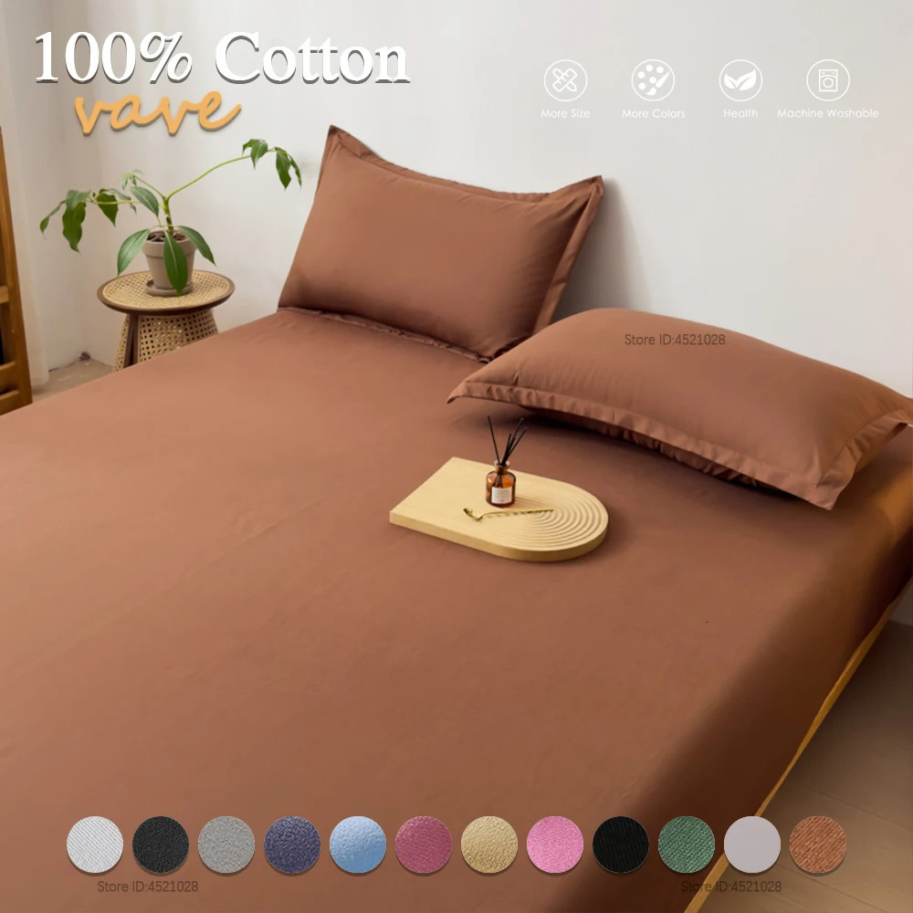 Single/Double/King/Queen Beds Cotton Fitted Sheet for Mattress Pads and Bedspread Covers in All Bed Sizes 140/150/160/180x200 250530