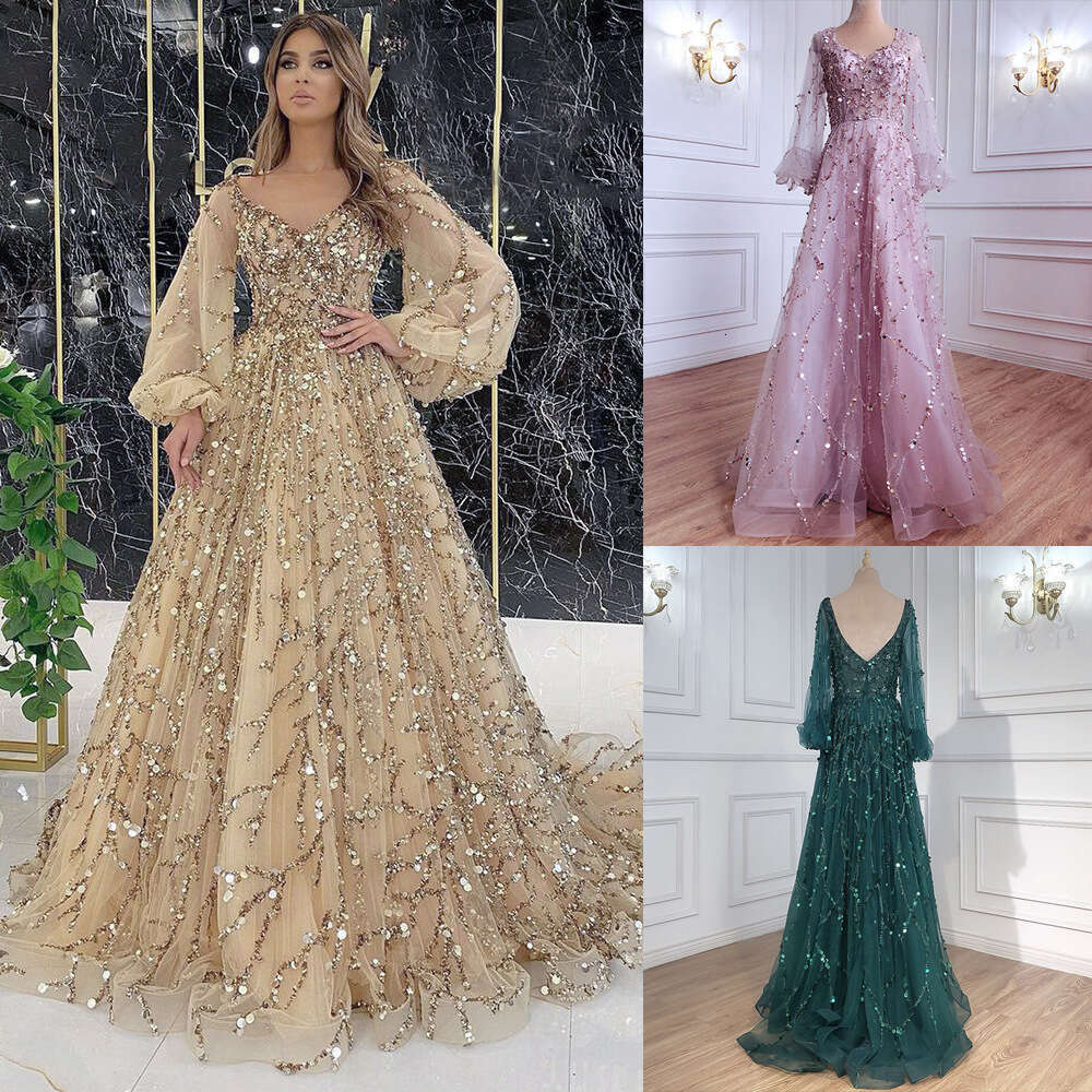 New Gold Heavy Beaded Luxury Evening Sexy Socialite Aura Queen Long Dress Yq7109 B5