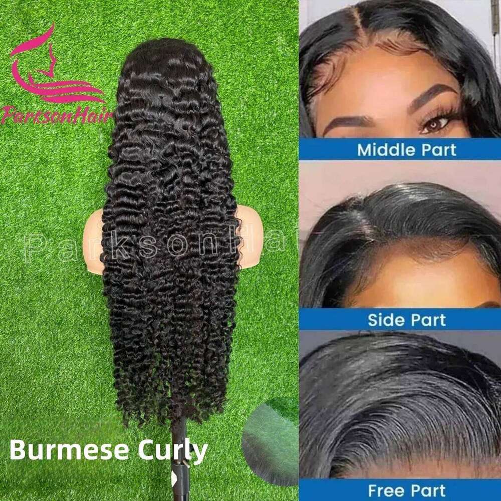 200% Burmese Curly Real 13x4 Front Human Hair Wigs Brazilian Pre-Plucking HD Lace Frontal Wig For Women