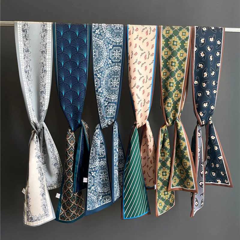 2024 New 145X12cm Long Ribbon Tie Neck Bag Decorative Women High Quality Luxury Brand Silk Scarf Headband Female Hair Band Hijab W250602