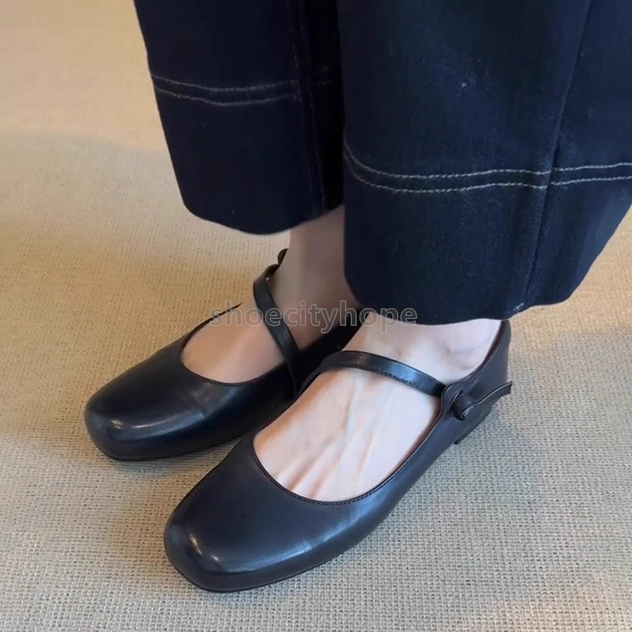 Retro loafers womens ballet flats heel Mary Jane shoes brown black minimalist French round toe single strap Daily Versatile summer slip-on women shoes