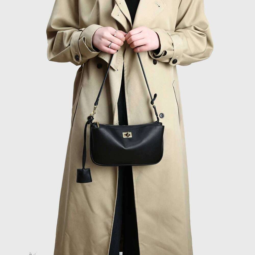 2025 Spring New Brand Rodeo Shoulder Leather Black Handbags Women Fashion Gold Buckle Underarm Bags