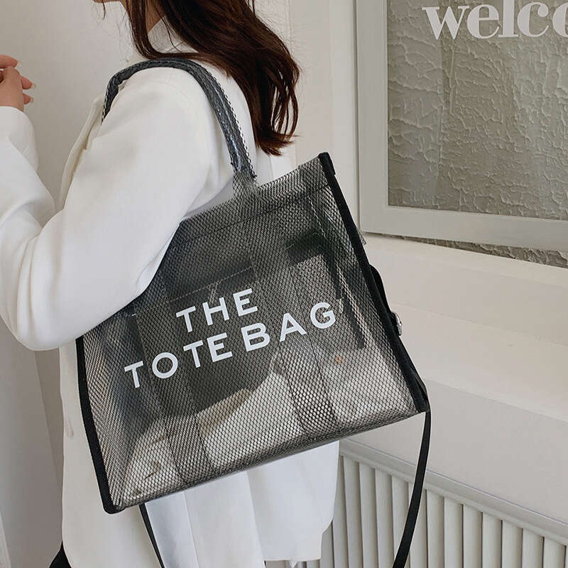 2023 New Fashion Women's Transparent PVC Jelly Dot Pattern Extra Large Hip - hop/Rock Style Crossbody Tote Bag for Home