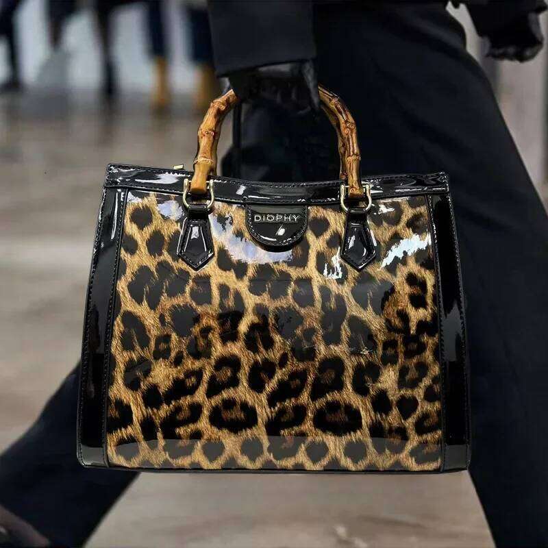 Ladies' Fashionable And Personalized Leopard Print Tote Bag, Large Capacity Elegant Bamboo Handle Shoulder Bag