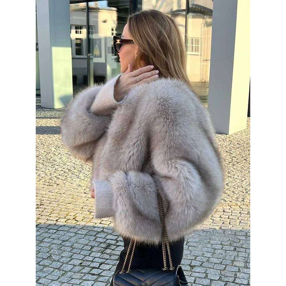Retro Fluffy Faux Fur Short Coats Women Loose Plush O-neck Open Coat Female Winter Warm Thick Fashion High Street Outwear