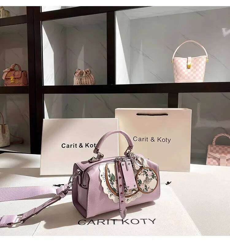 Purple Color Fashion Embroidery Floral Pillow High Quality Women Handbag Lady Purse Textured Leather Shoulder Messenger Bag