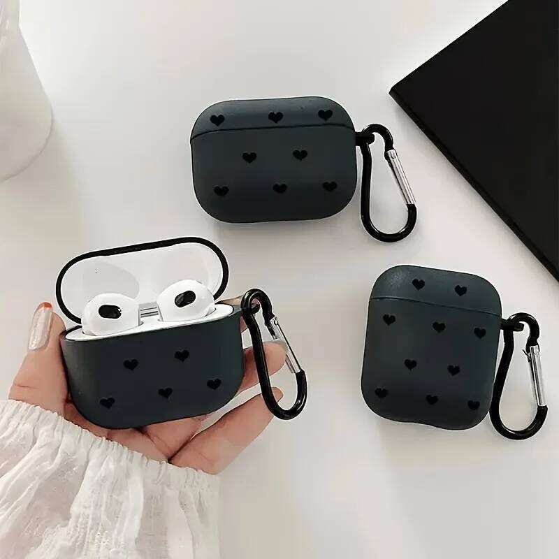 Simple Black Love Heart Pro/Pro2 Soft TPU Wireless Case for Airpod 3/4 Earphone Protective Cover