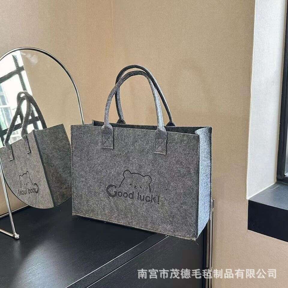 New Cute Bear Large Capacity Felt Shopping Single Shoulder Tote Bag