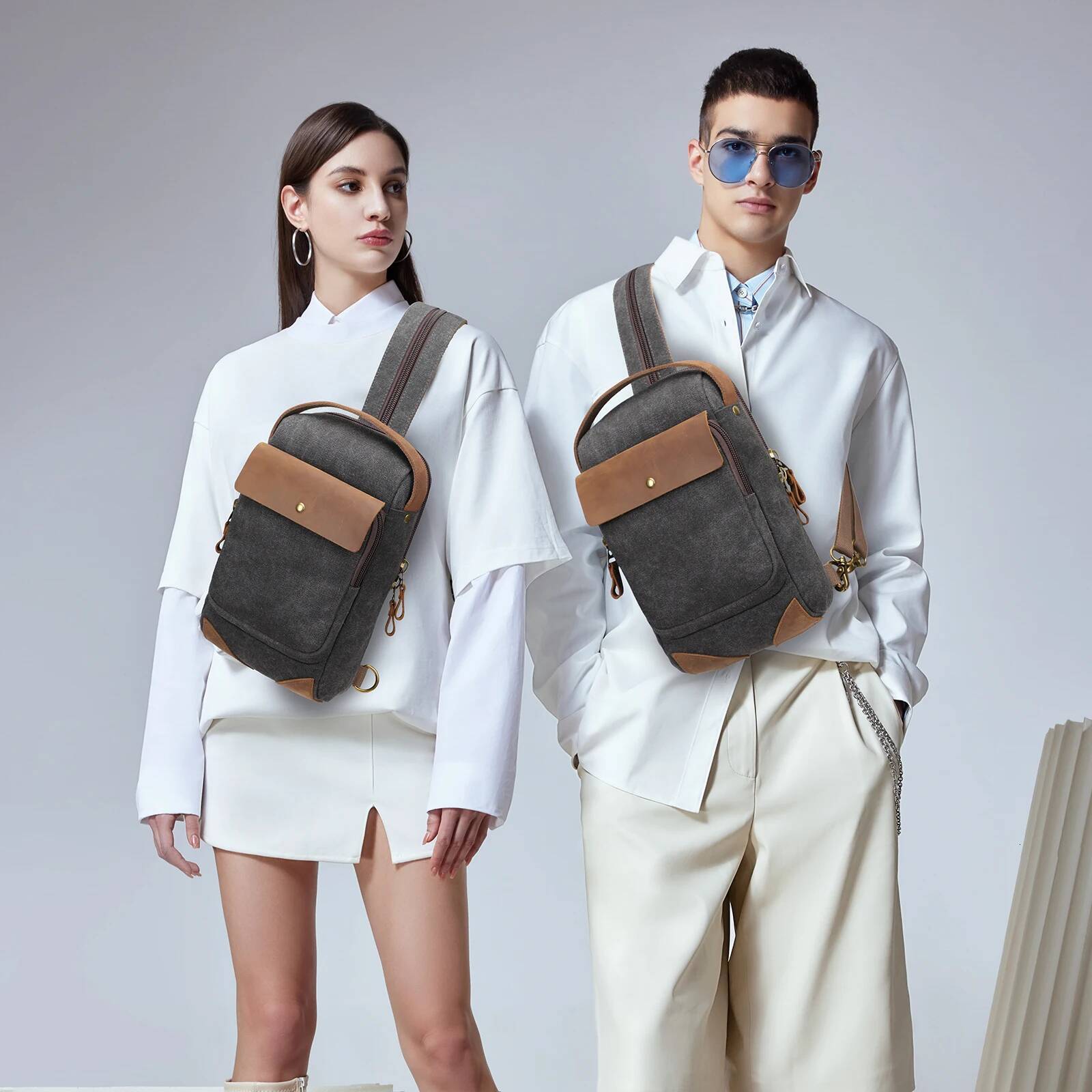 KL928 Canvas Crossbody Sling Backpack Shoulder Bag Casual Daypacks for Men Women
