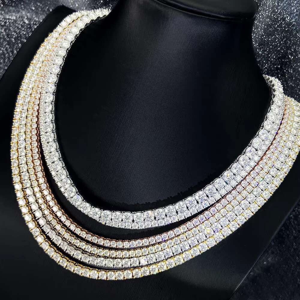 Custom 14k18k Gold Plated Iced Out Tennis Chain 925 Sterling Silver 3mm Moissanite Tennis Chain Hip Hop Necklaces Vvs Moissanite