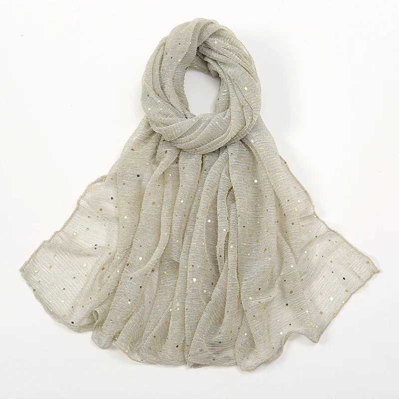 New Sequin Gold Silver Thread Women Scarf Girls Summer Solid Sunscreen Thin Scarves Soft Foulard Shawl Casual Female Wrap Shawls W250602