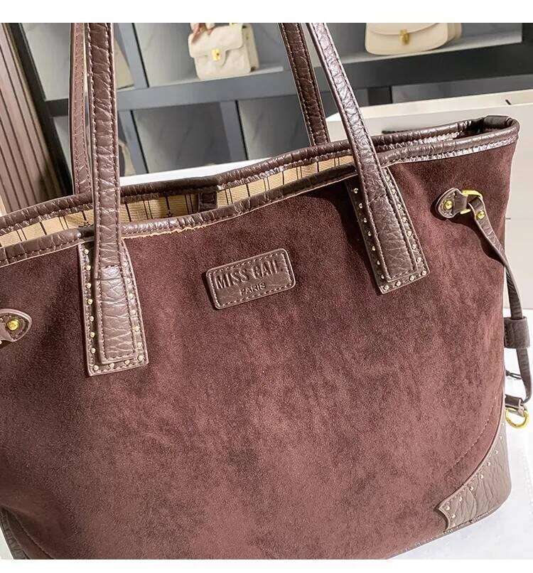 Autumn Large Capacity Tote High Quality Bucket Fashion Veet Women's Handbag Textured Leather Shoulder Underarm Bag