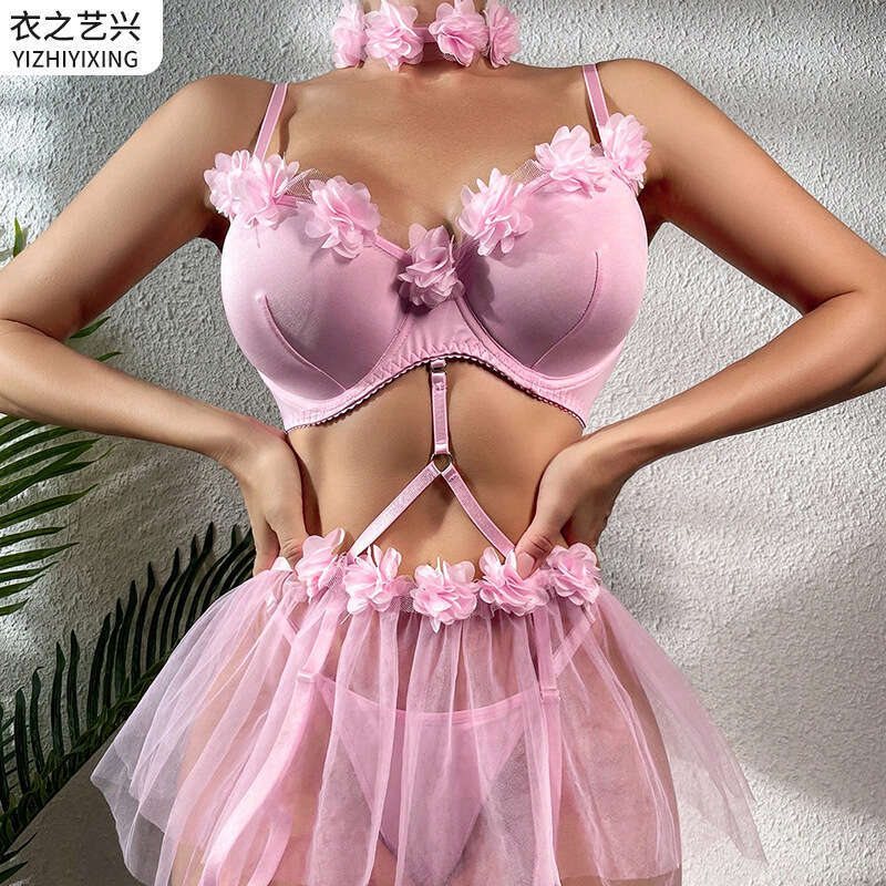 Spell Lingerie Porn Suits Mesh See Through Lingerie Strap Pink Appliqu Temptation Sexy Set Sexy Lingerie