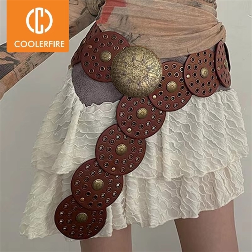 Y2K Womens Denim Western Belt Metal Hollow Ladies Trend Wide Waistband Belt for Dresses Women Round Belt Vintage 250603