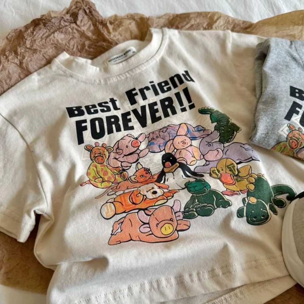 1 Short-sleeved T-shirt for Boys and Girls Cartoon Zoo Cotton Cute Top Korean Style 2025 Summer New Style T250603