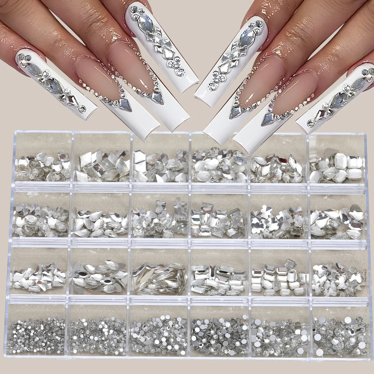 1 box of 24 grid mixed style flat -bottomed rhinestone suits color rhinestone multi -style nail art Rhein stone set different s 250528