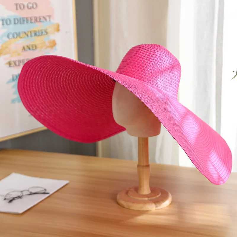 Womens Oversized 25cm Wide Brim Straw Hat Beach Cap Foldable Sunshade Protection Hat Ladies Sun Hats for Summer W250602