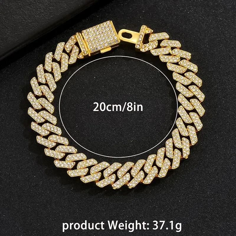 Hip Hop Cuban Bracelet For Men Full Shiny Crystal Stone Wide Gold Color Brcelet Box Clasp Fashion Statement Jewelry 250530