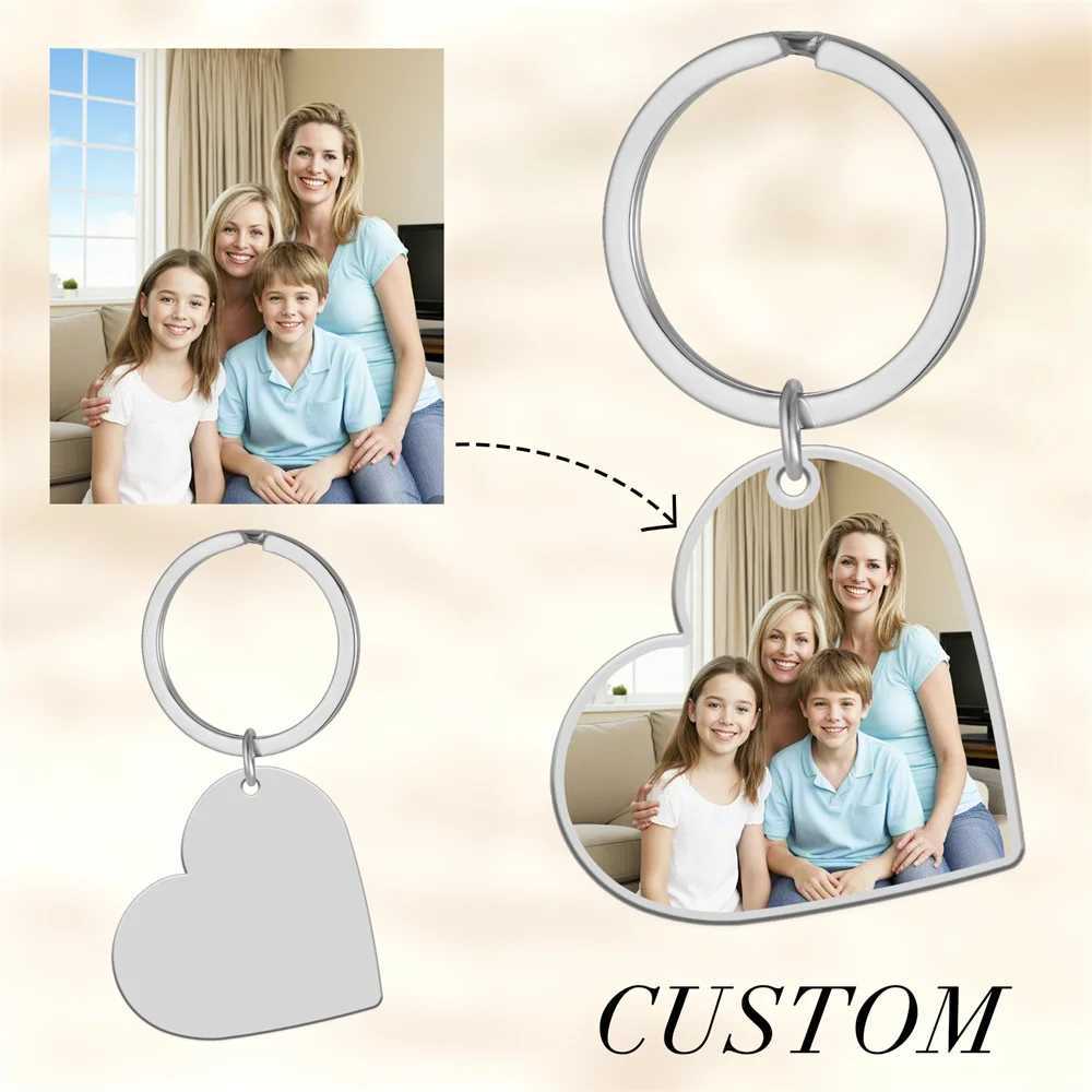My Shape Custom Photos Keychains Stainless Steel Keyring Rectangle Heart Shape Personalized Picture Key Holder Jewelry GiftsXJ250602