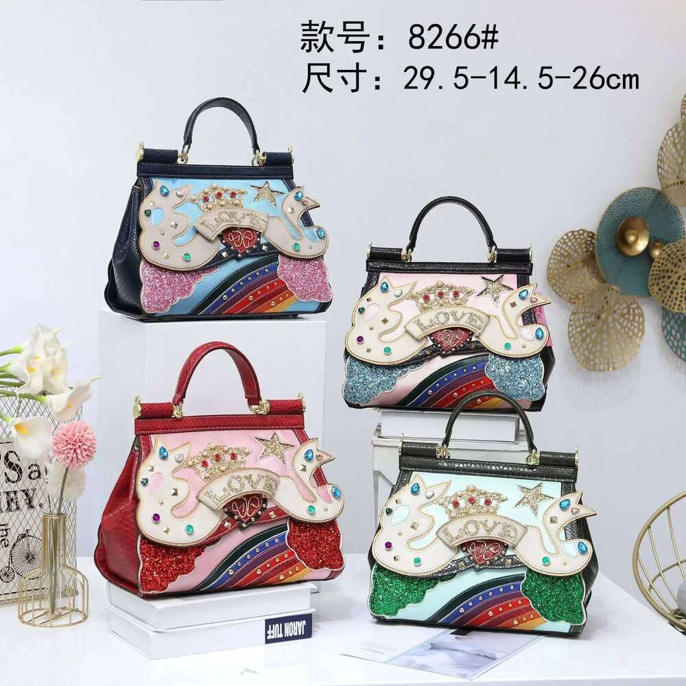 Women Leather Designer Purse Handbag Shoulder Bags Cross Body Bag Braccialini 3D Decoration Clouds Rainbow