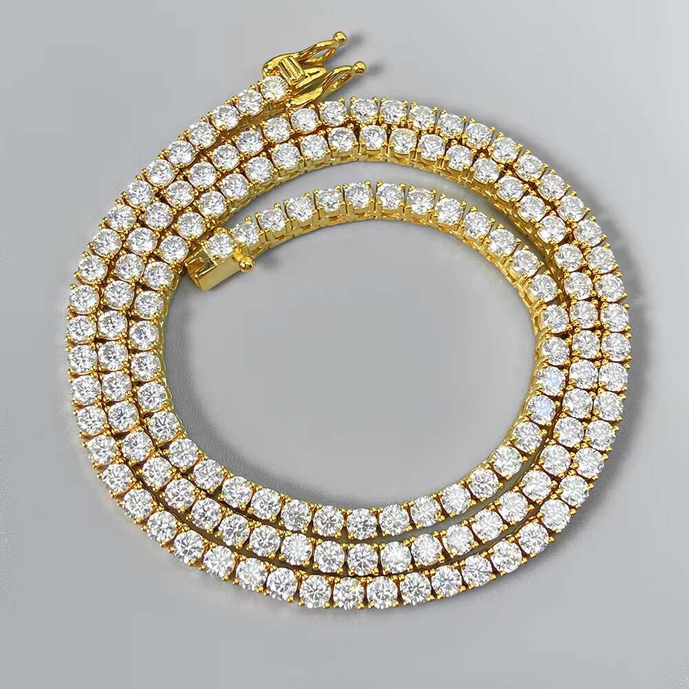 Custom 18k Gold Plated Iced Out Tennis Chain 925 Sterling Silver 3mm Moissanite Tennis Chain Hip Hop Necklaces Vvs Moissanite